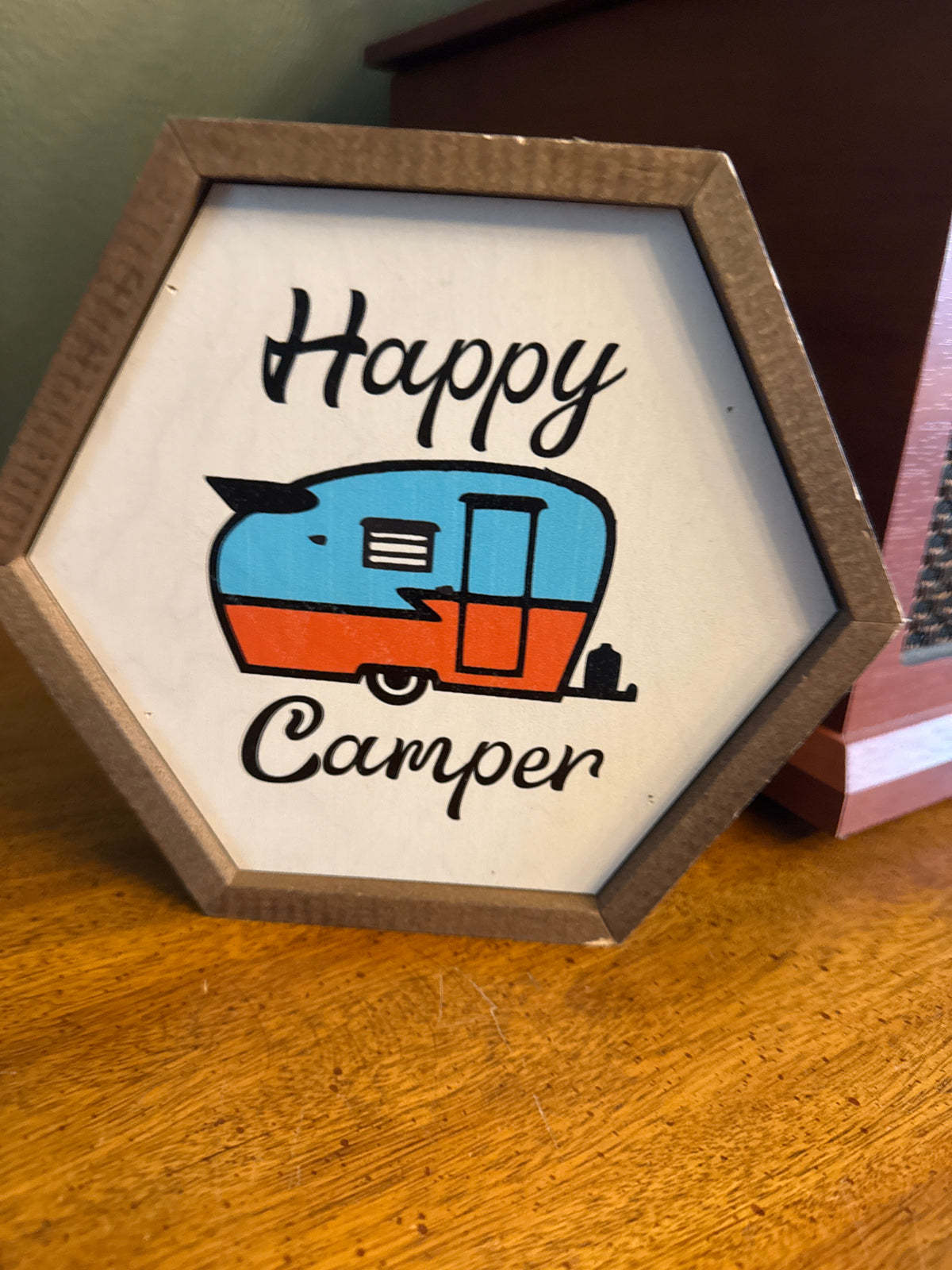 Rustic shelf decor happy camper