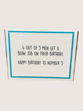 Birthday card with humorous text on a white background
