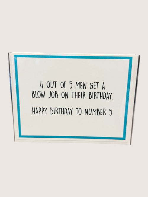 Birthday card with humorous text on a white background