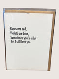 Card with a romantic message on a white background