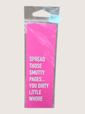 Pink bookmark with text in a clear package on a light gray background