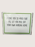 Card with humorous text on a white background