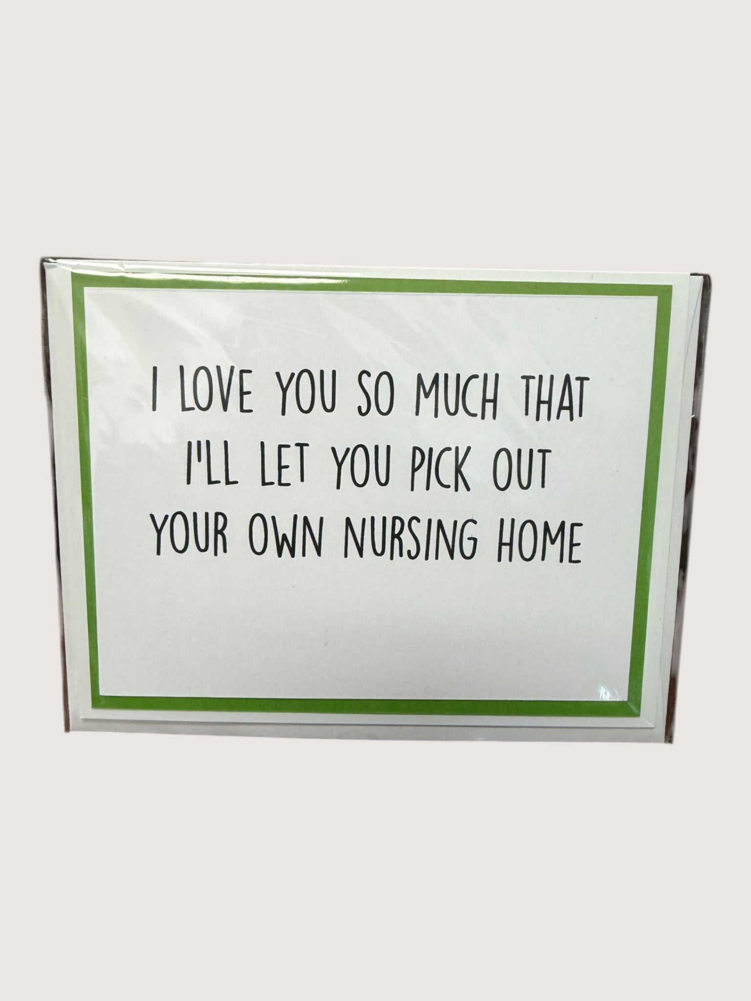 Card with humorous text on a white background