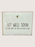 Card with 'Get Well Soon' message on a light green background