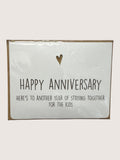 Packaged card with 'Happy Anniversary' text and heart symbol on a white background