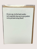 Card with humorous text on a white background