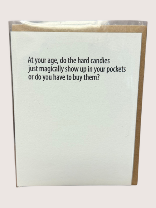 Card with humorous text on a white background