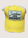 Yellow cap with 'Sunshine and Whiskey' text on a white background