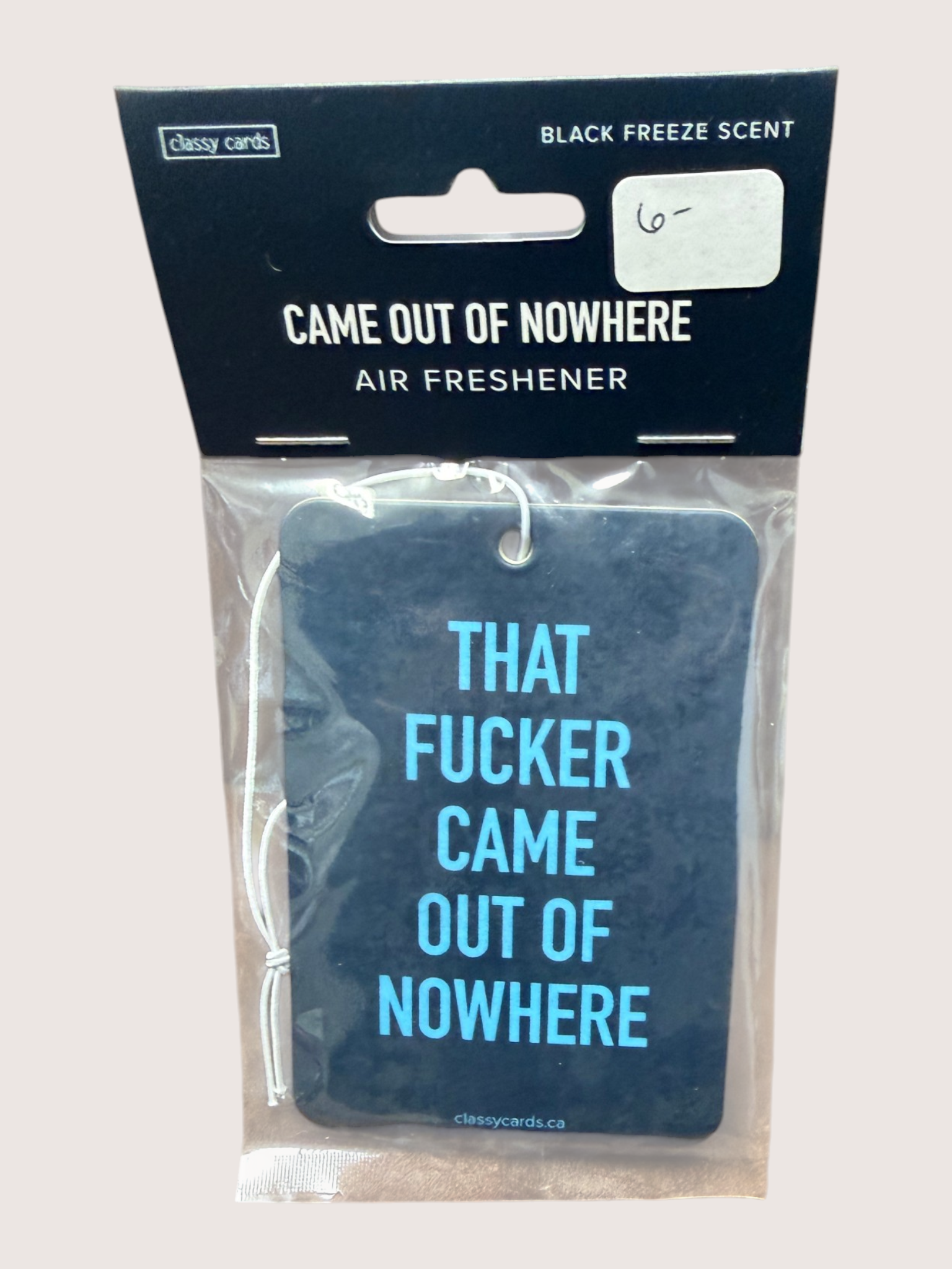 Air freshener packaging with text 'Came Out of Nowhere' on a white background