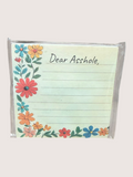Floral notepad with 'Dear Asshole' text on a white background