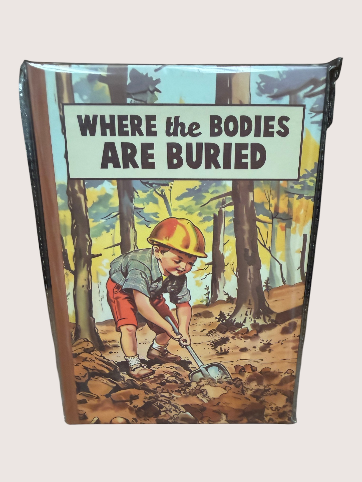 Book cover with a child digging in the dirt and text 'Where the Bodies Are Buried' in a forest setting.