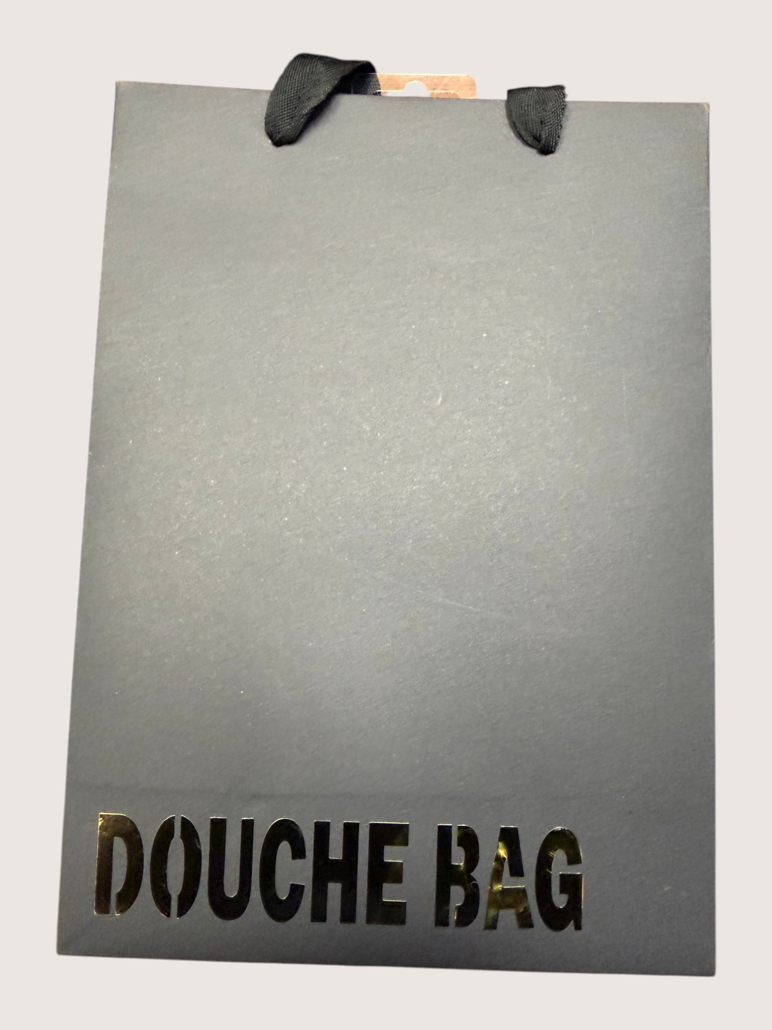 BLACK gift bag with 'DOUCHE BAG' text on a white background