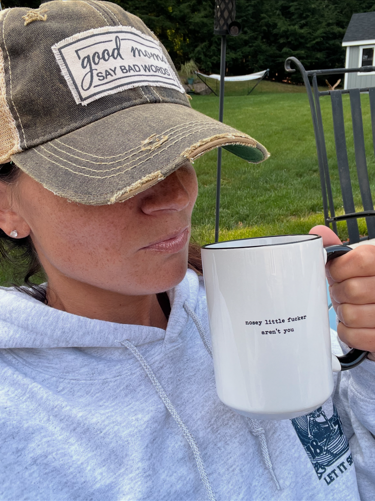 Jill with a funny mug and hat